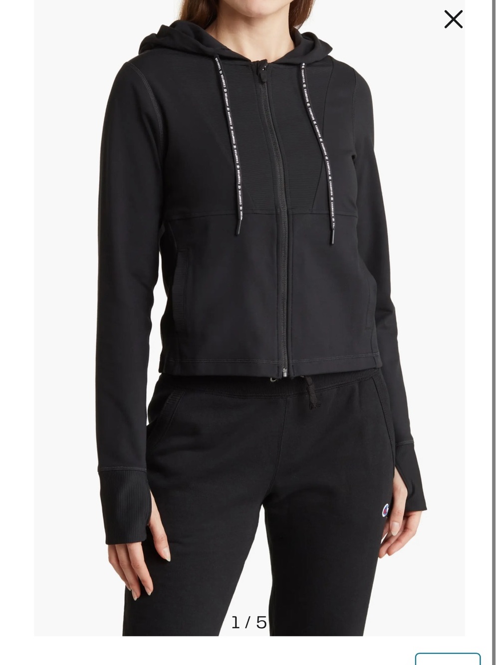 Champion Black Soft Crop Full Zip Hoodie